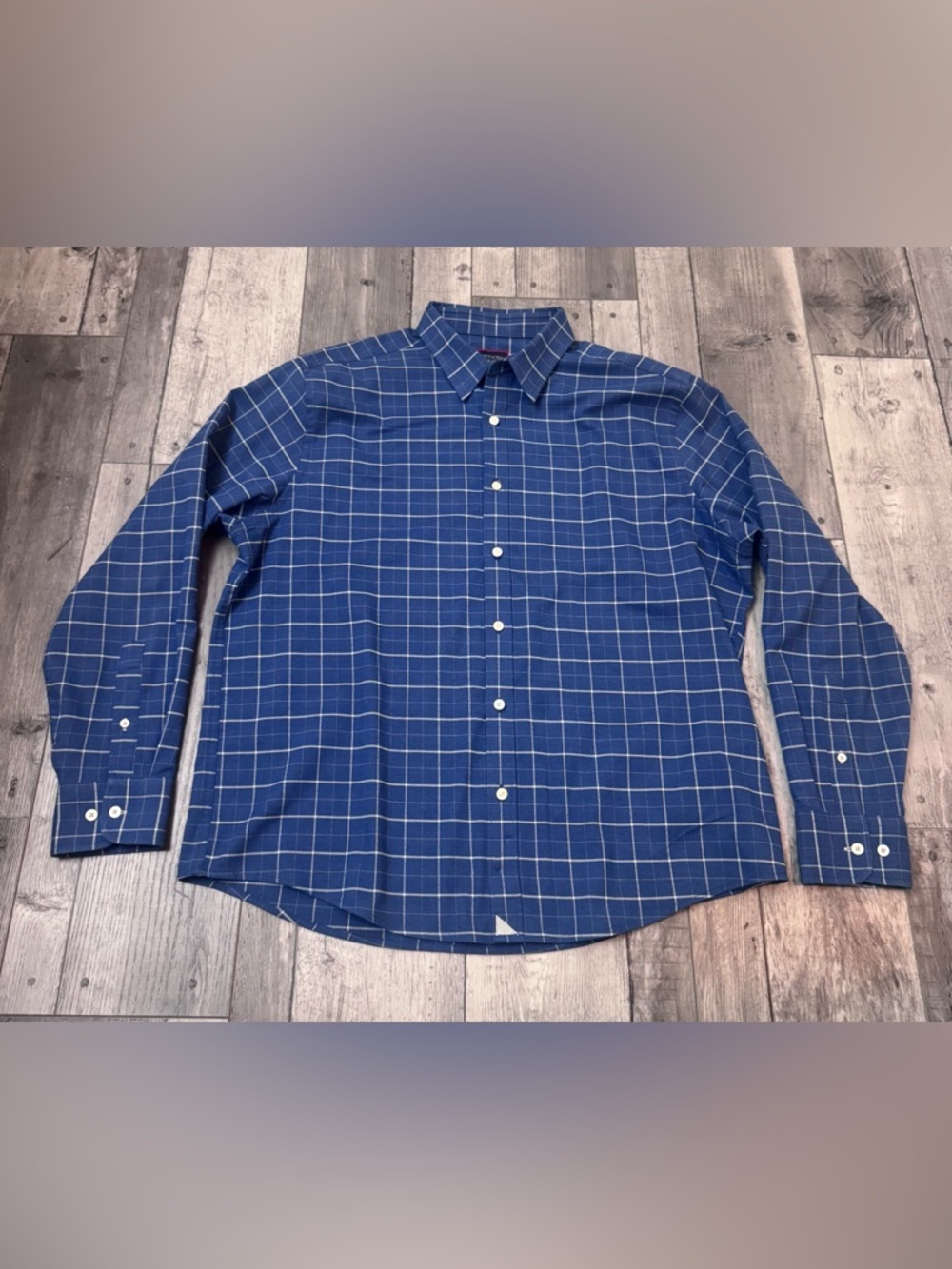 UNTUCKIT Otranto Flannel Shirt Men's Blue White Plaid Long Sleeve XL
